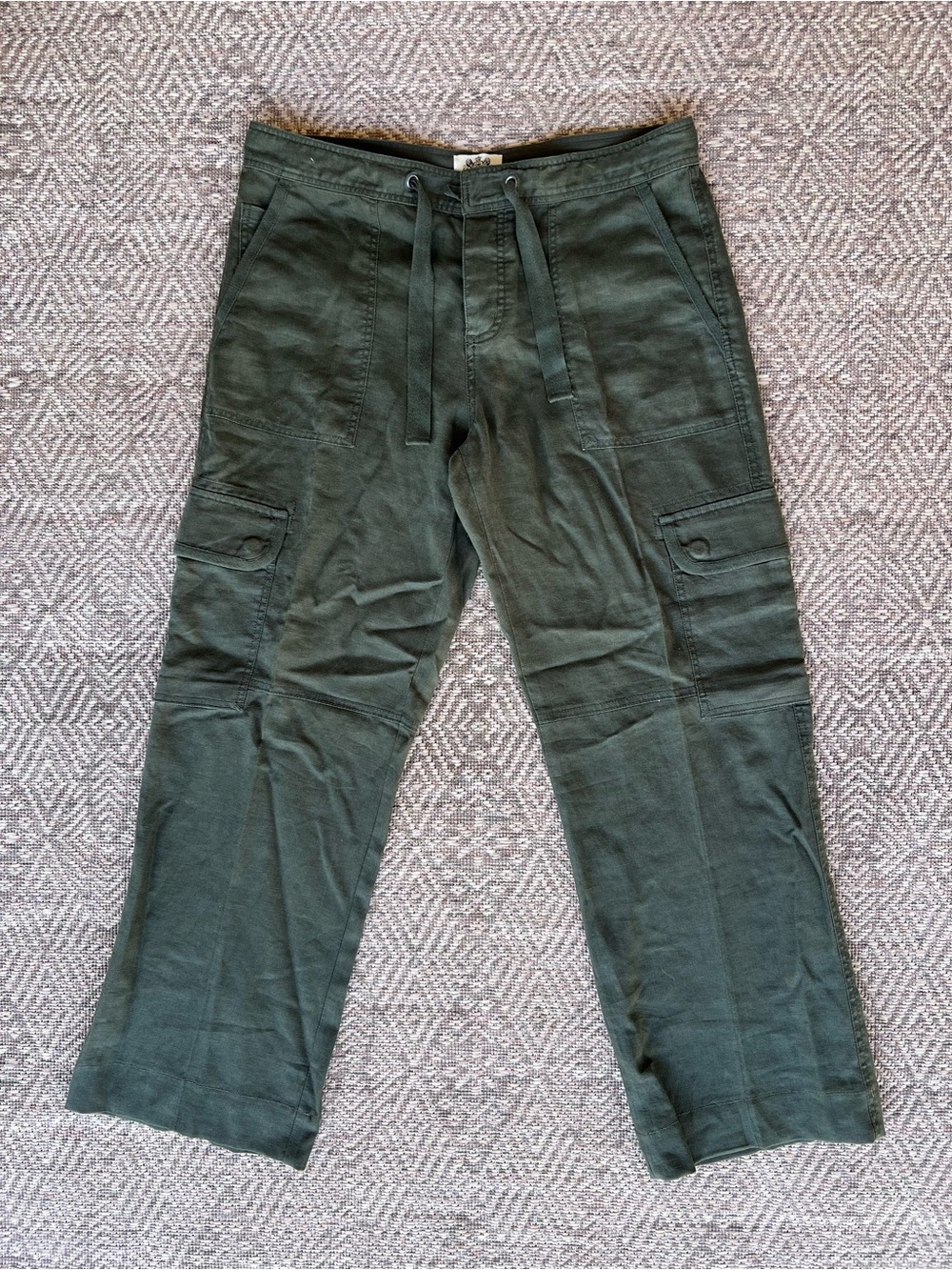Juicy Couture 100% Linen Cargo Pants Olive Green Size Large Y2k
